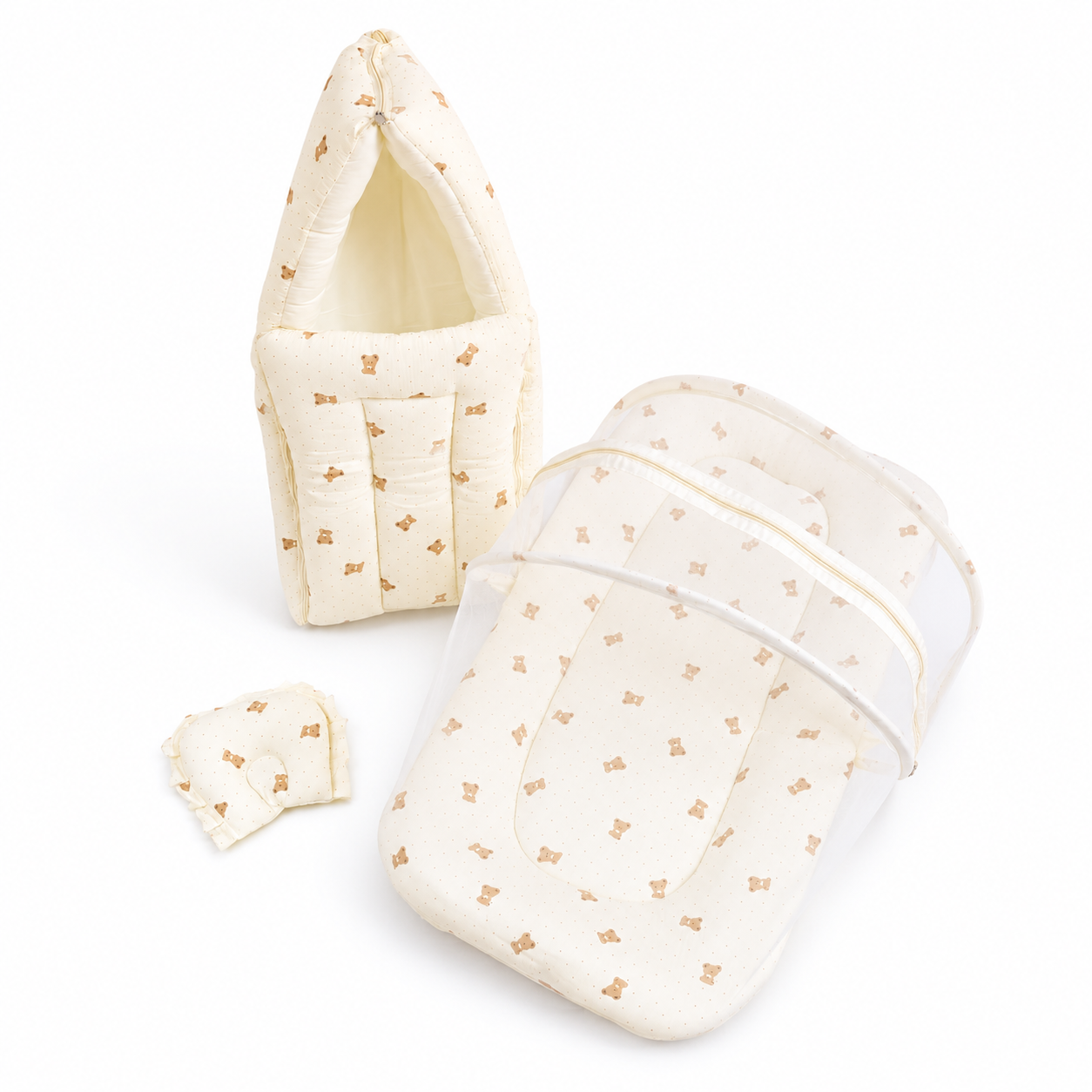 Crinkled Muslin Baby Carry Bed Combo - Teddy Bears