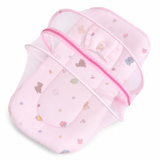 Baby Net Bed - Pink Teddy's