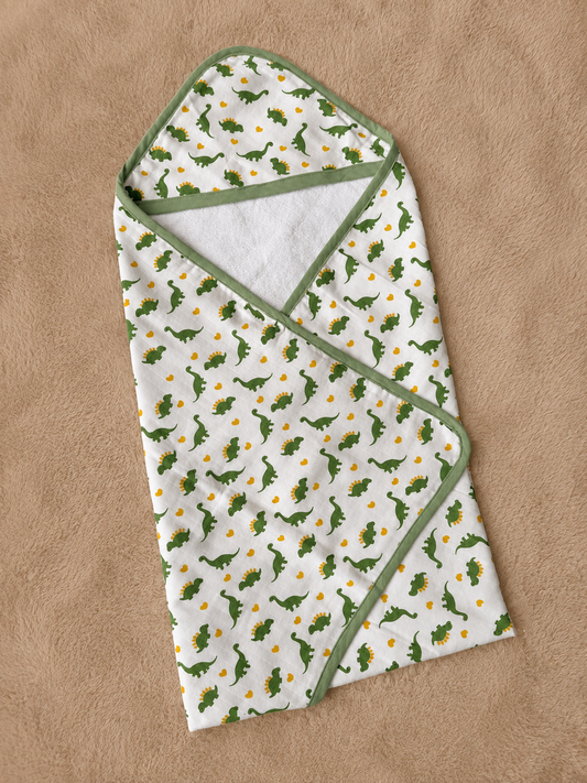 Premium Muslin Hooded Towel - Green Dino