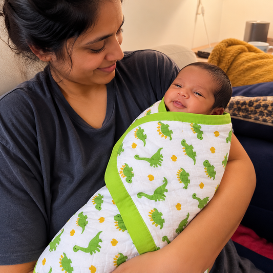 Muslin Receiving Towel or Holding Sheet - Green Dino