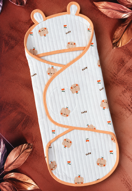 Premium Baby Swaddle  - Orange Cute  Velcro Type