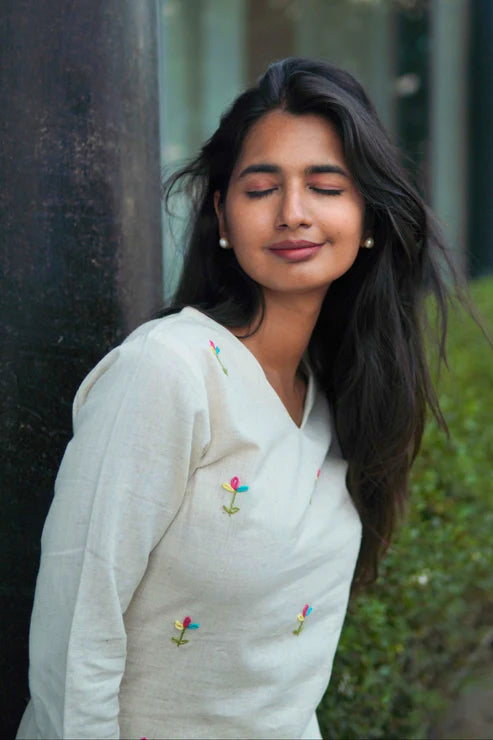 Flower Embroidered Tunic Top