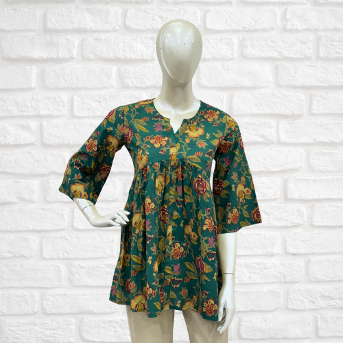 Green Floral Tunic Top