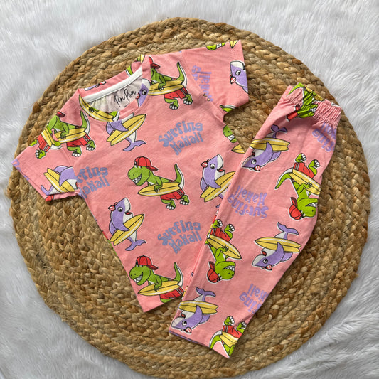 Kids Pant Co-Ord Sets - Surf Dino