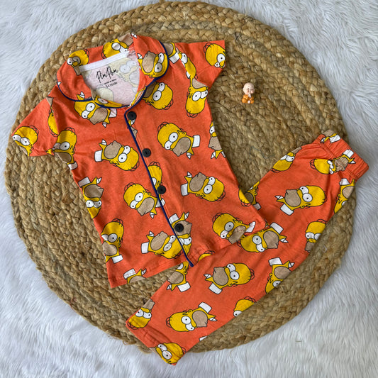 Orange Character kids Collar Night Suit