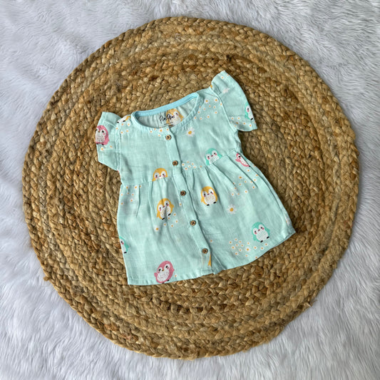Front Open Frock - Blue Owl