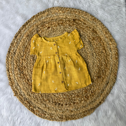 Front Open Frock - Yellow flowers
