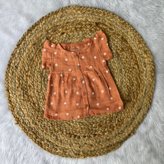 Front Open Frock - Orange Flowers