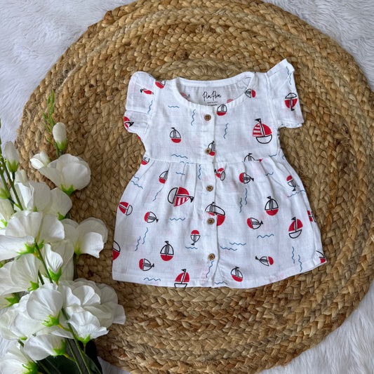 Front Open Frock - Red ship