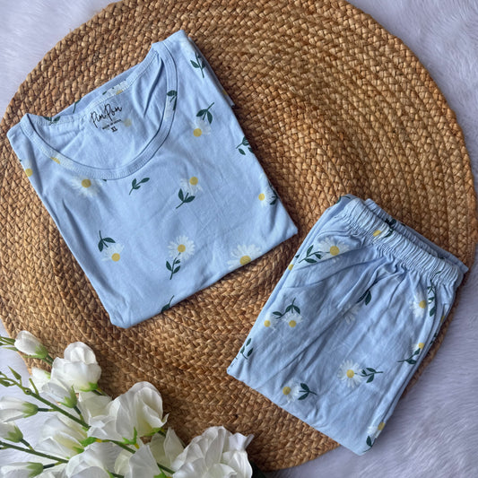 Sky Blue Flowers Women’s Lounge Wear / Pyjama Set