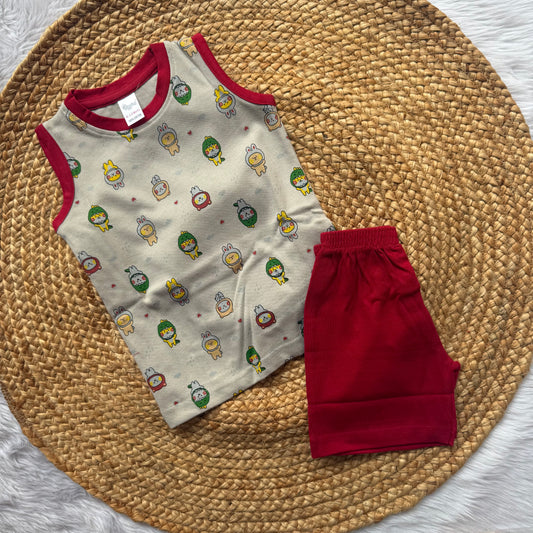Grey AI Kitty Boys Sleeveless Set