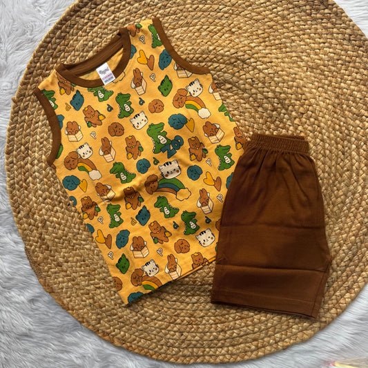 Brown Animals Boys Sleeveless Set