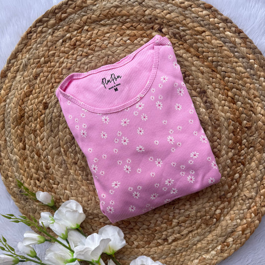 Pink Blossom Knitted Cotton Casual Frock