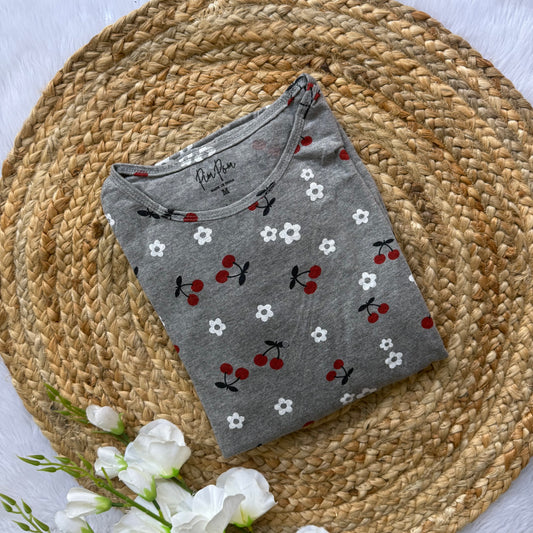 Grey Flowers Knitted Cotton Casual Frock