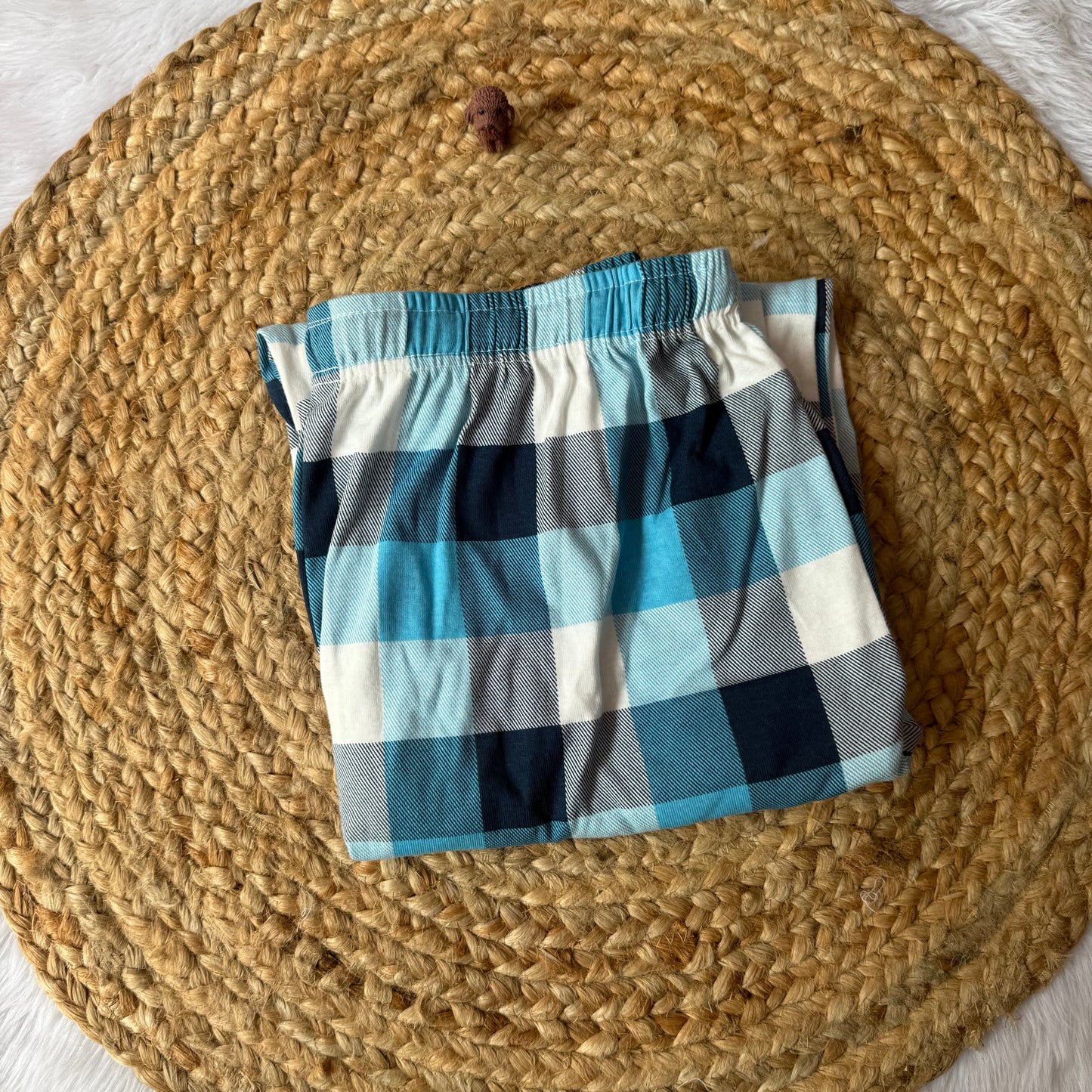 Women Pyjama Pants With rope and packet - Blue square