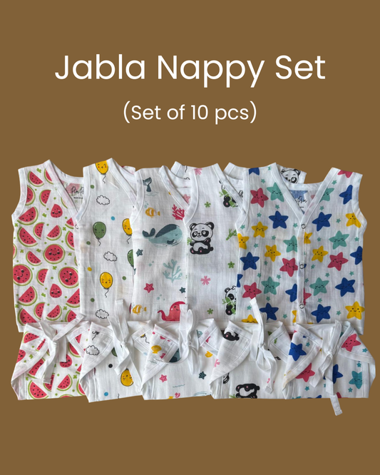 Premium Muslin Baby Jabla & Nappy Matching Sets (10 pcs)