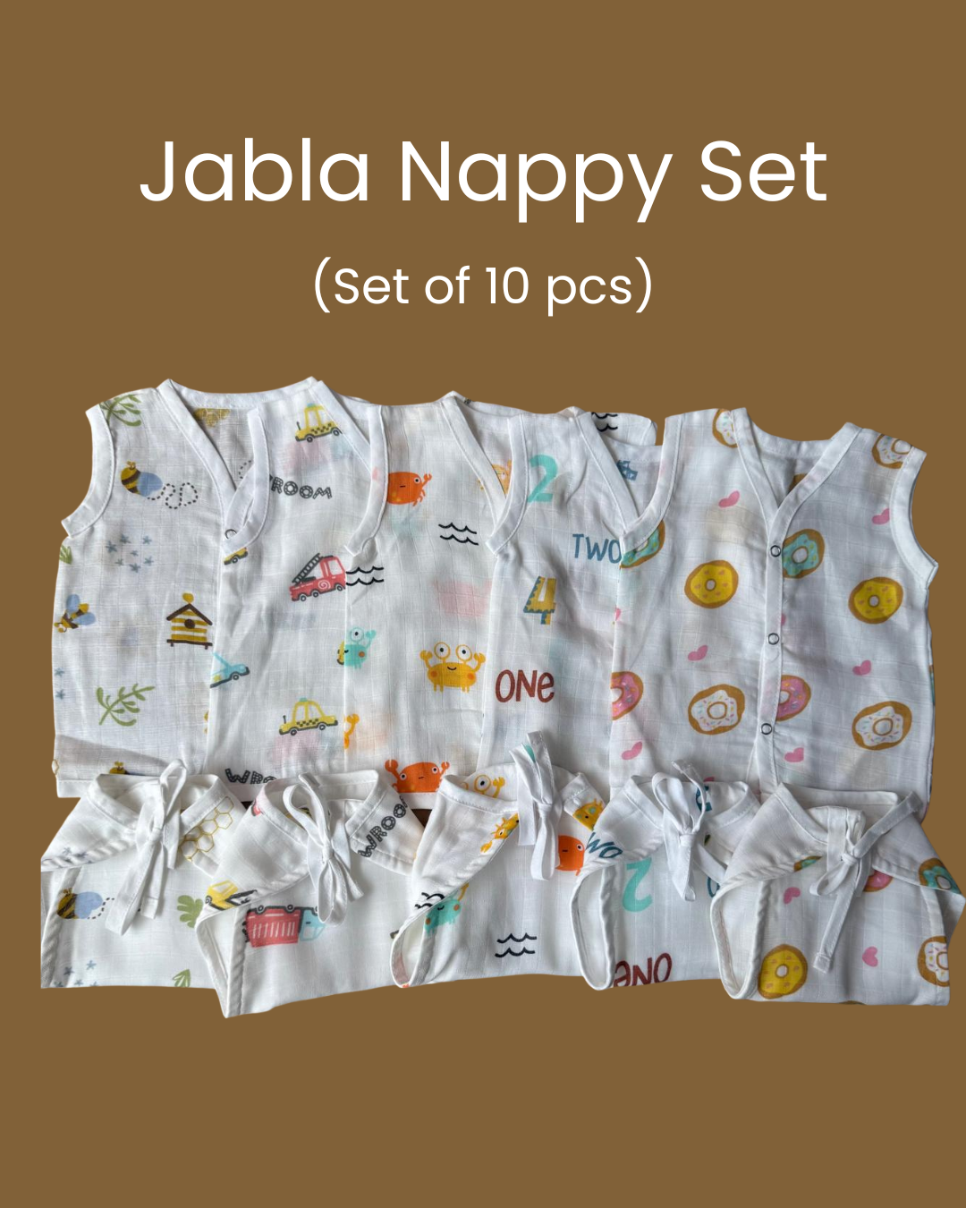 Premium Muslin Baby Jabla & Nappy Matching Sets (10 pcs) - Combo 2
