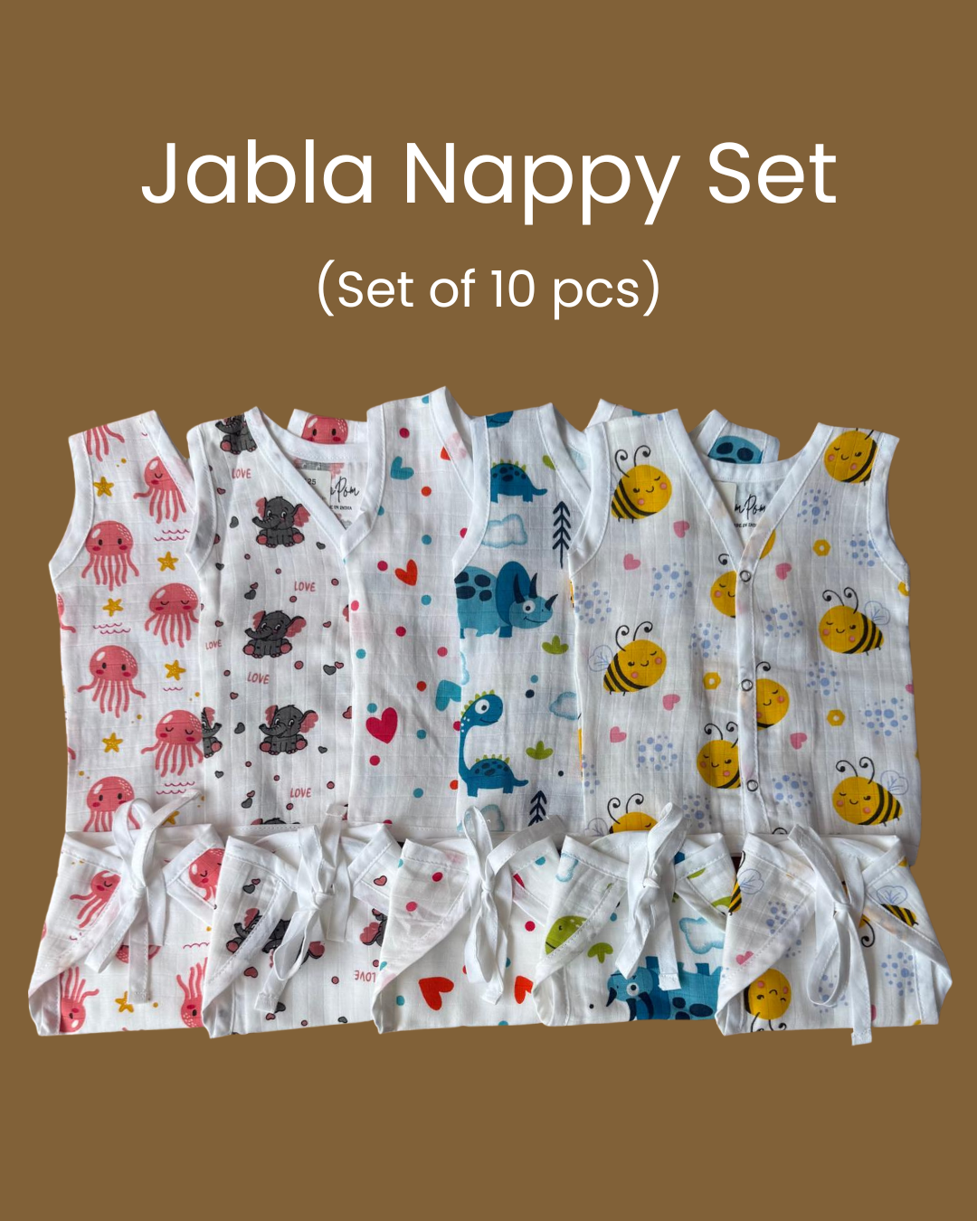 Premium Muslin Baby Jabla & Nappy Matching Sets (10 pcs)