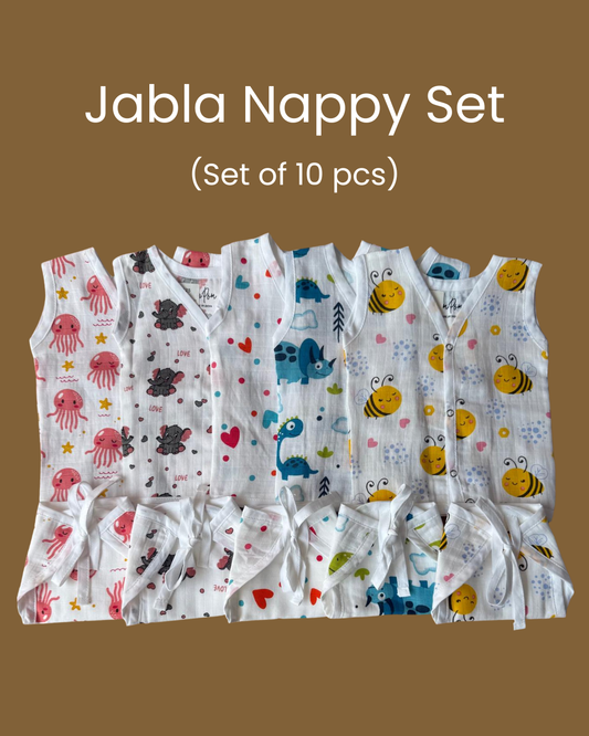 Premium Muslin Baby Jabla & Nappy Matching Sets (10 pcs)