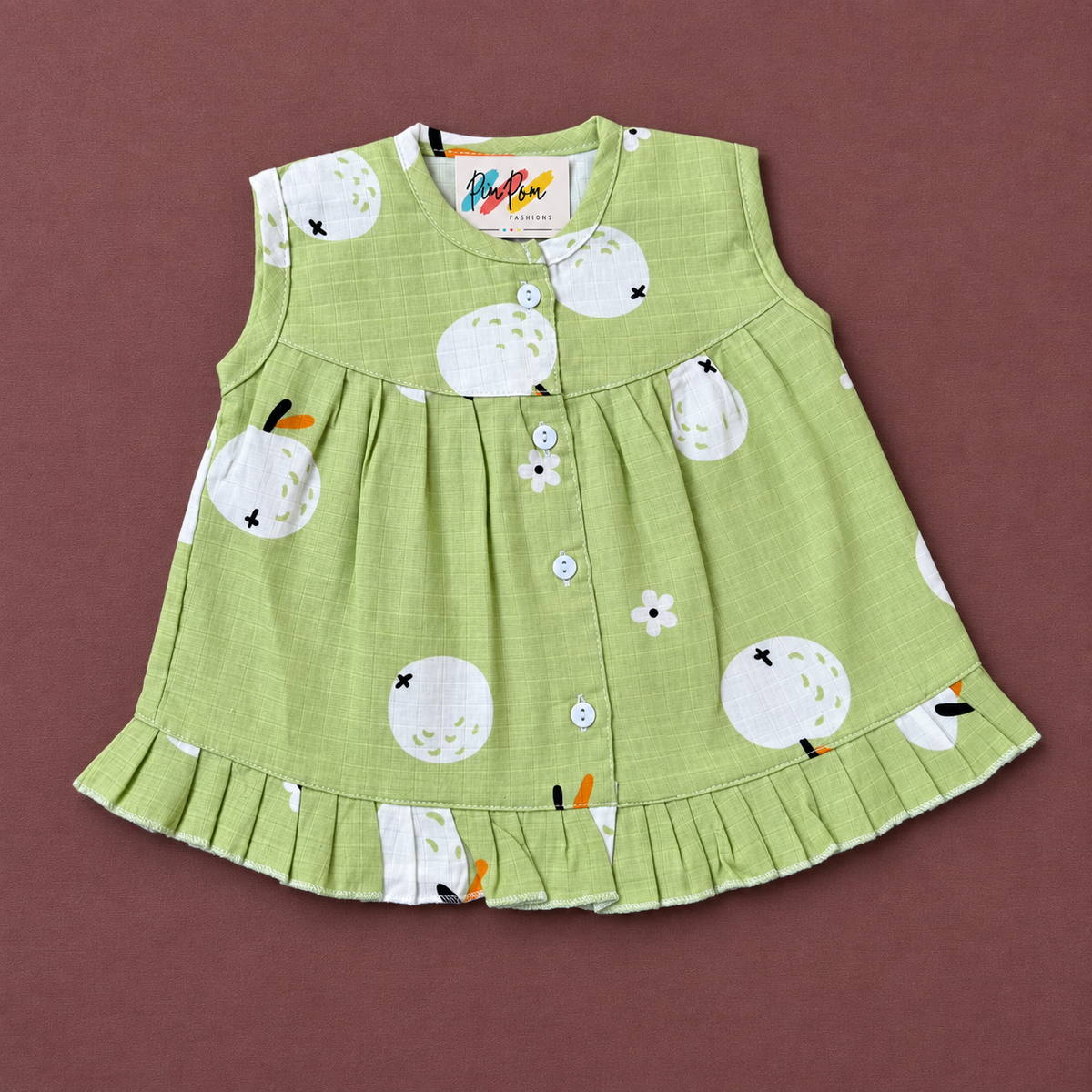 Muslin Front Open Frock - Green