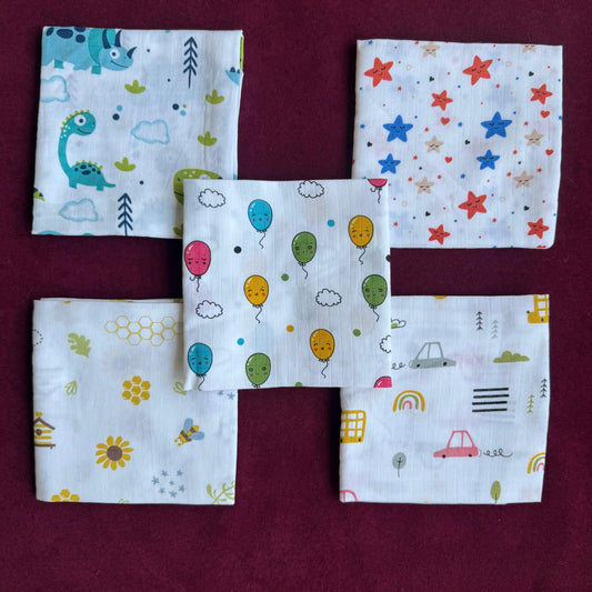 Assorted Muslin Small Baby Bath towel Combo (5pcs)
