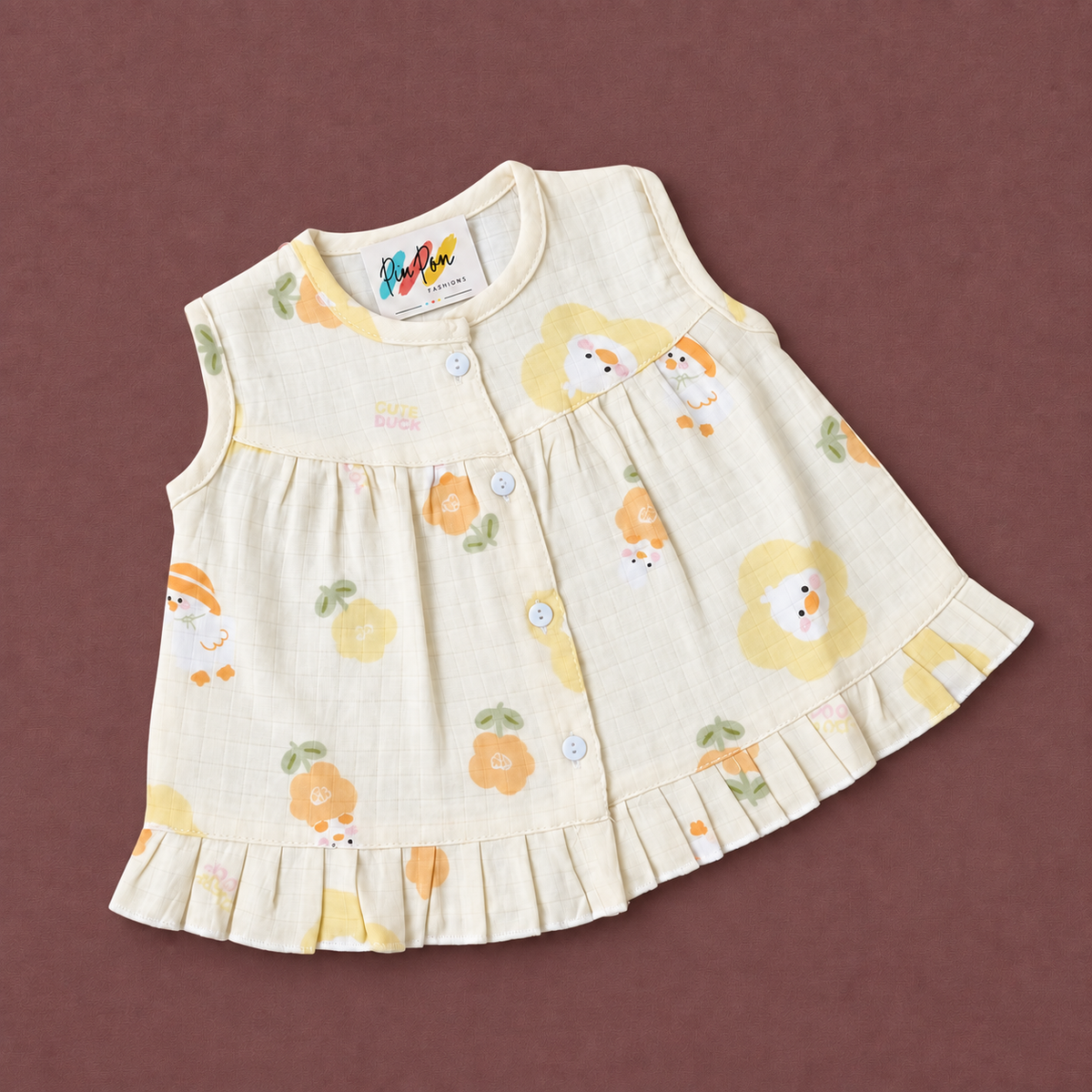 Muslin Front Open Frock - Yellow