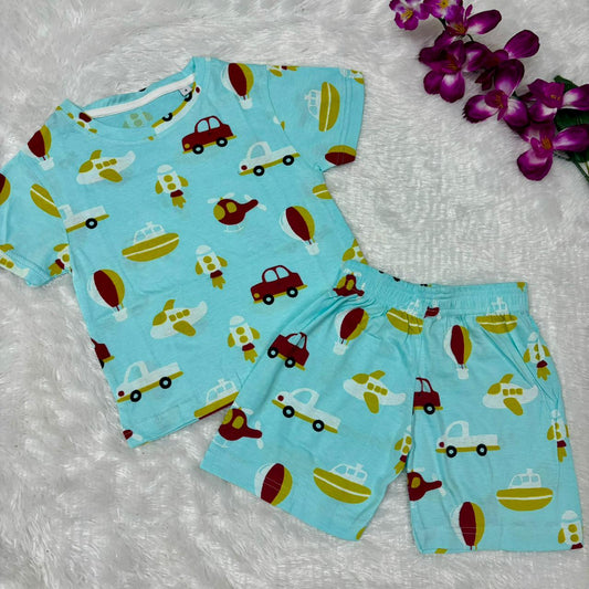 Kids Co-Ord Sets - Red Cars in skyblue