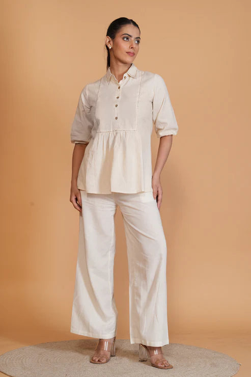 Off White Flex Cotton A-Line Top
