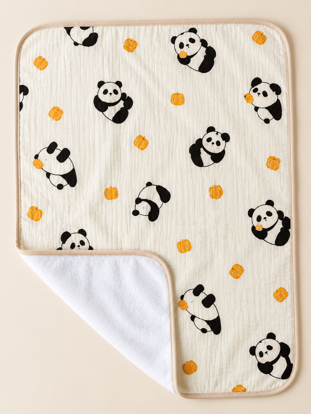 Crinkled Muslin Dry Sheet - Panda With Pumpkin