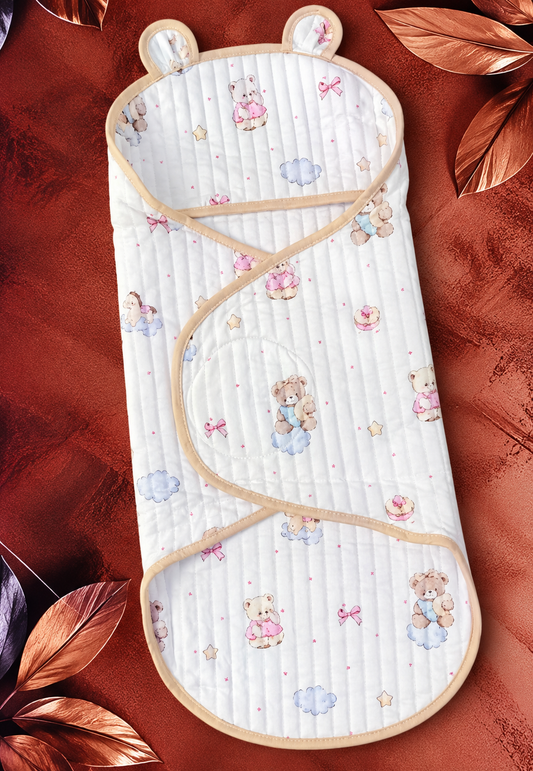 Premium Baby Swaddle  -  Brown Teddy Velcro Type