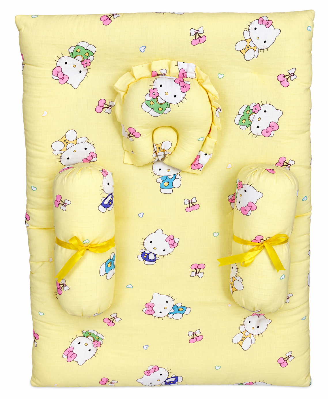 Bed with Bolsters - Yellow Kitty