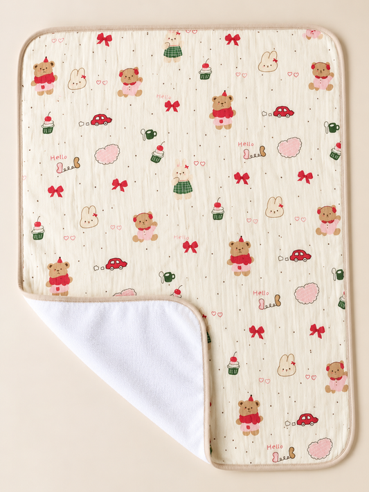 Crinkled Muslin Dry Sheet - Red Bow Teddy