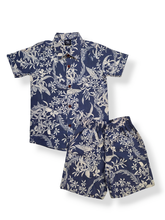 Boys Shirt and Shorts Set - Blue Flowers