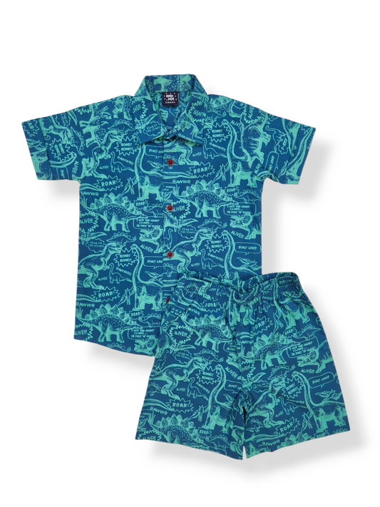 Boys Shirt and Shorts Set - Blue dino