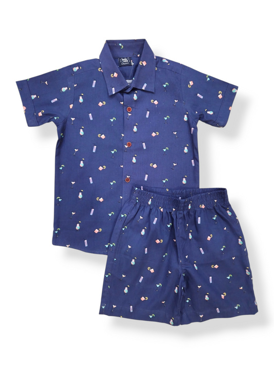 Boys Shirt and Shorts Set - Navyblue