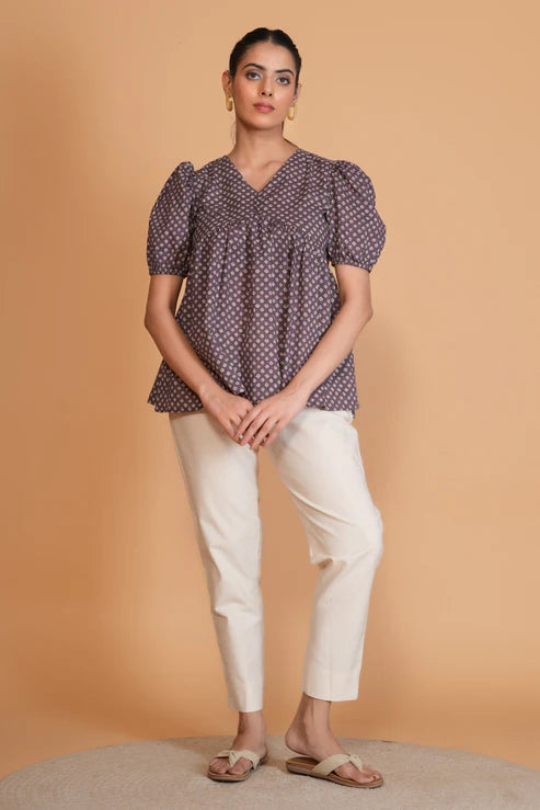 Purple Bandhini Cotton Tunic Top