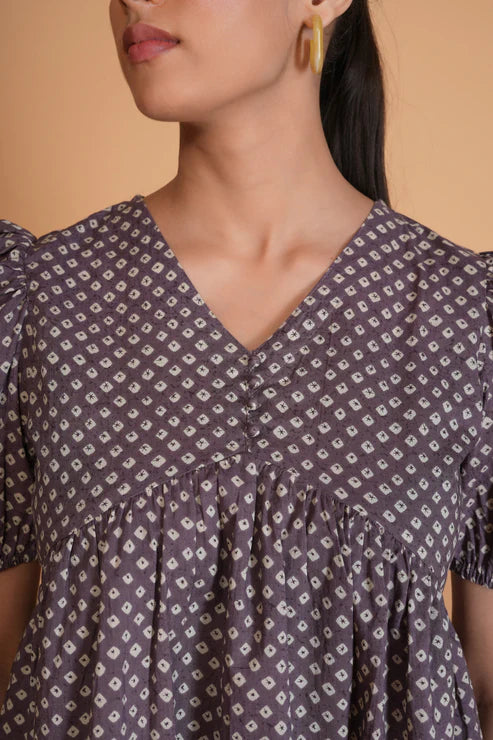 Purple Bandhini Cotton Tunic Top