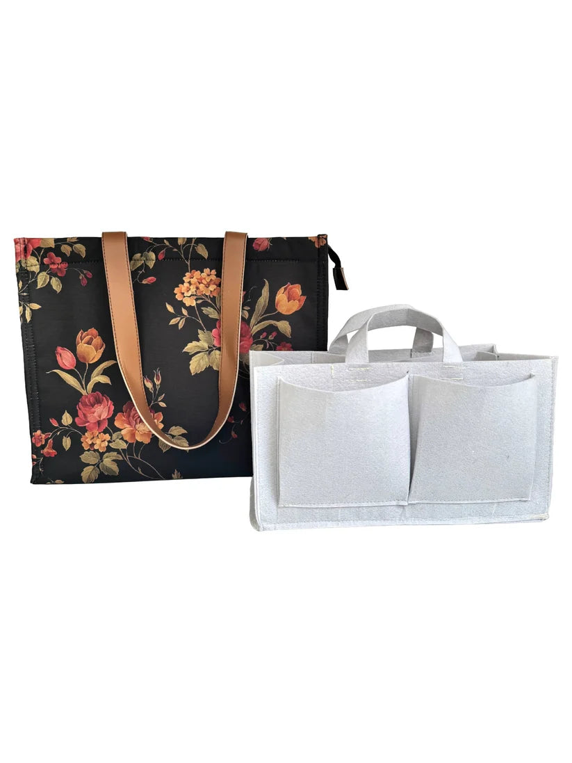 Mommy Bag - Brown - Black Florals