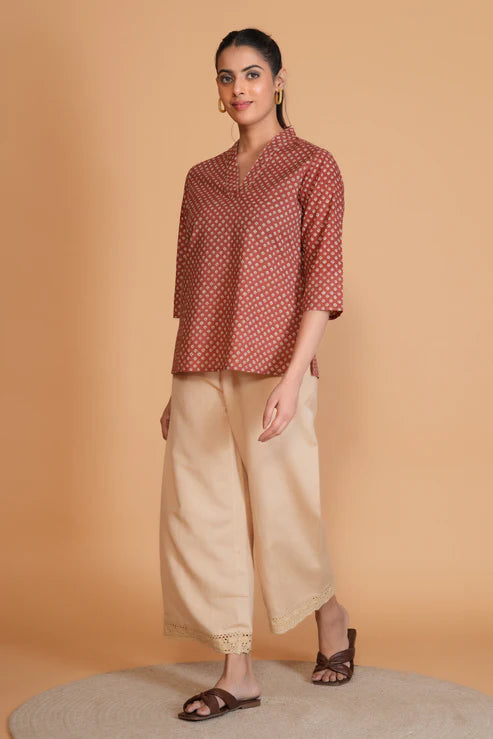 Rusty Red Polka Dot Cotton Top