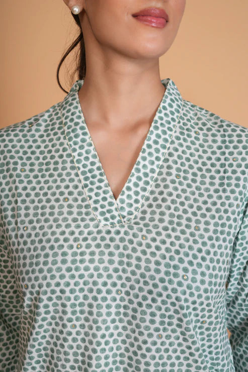 Sage Green Polka Dot Cotton Top