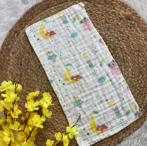 Baby Burp Cloth - 6 layer Muslin - Moon & Teddy