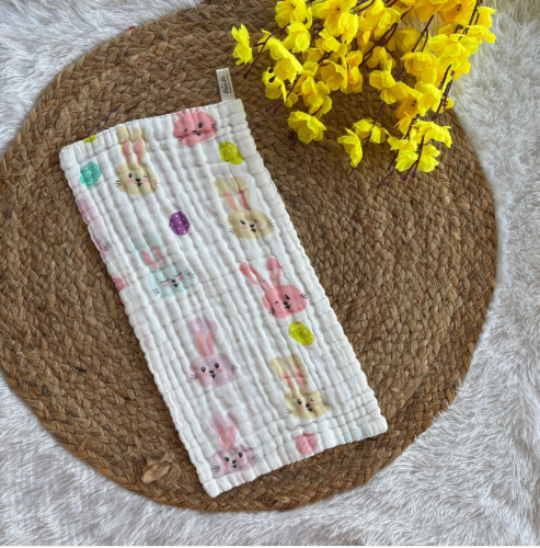 Baby Burp Cloth - 6 layer Muslin - Bunny Face