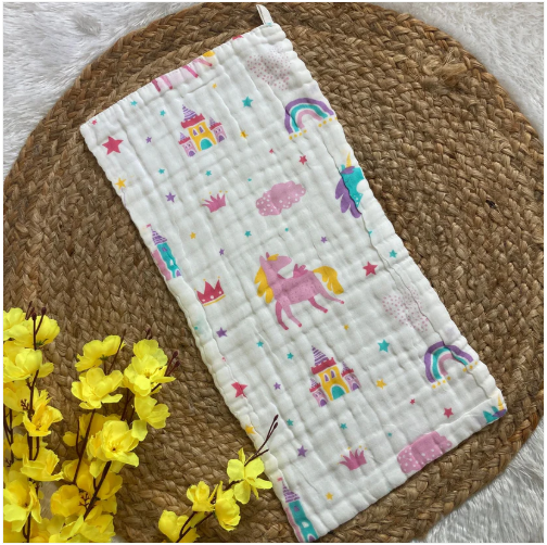 Baby Burp Cloth - 6 layer Muslin - Pink Unicorn