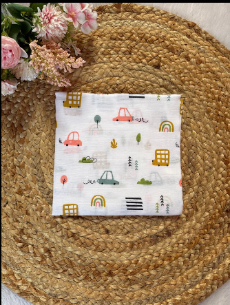 Muslin Swaddle/ Towel - Yellow Car