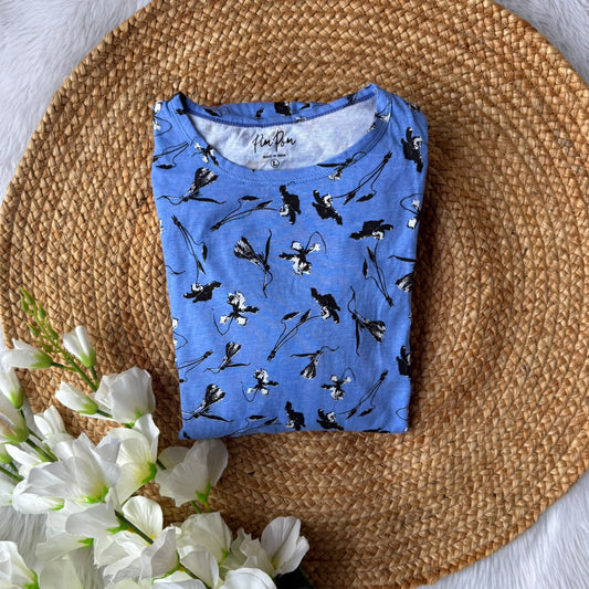 Knitted Cotton Casual Frock - Blue Floral