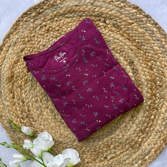 Maroon Ribbed Cotton Casual Frock