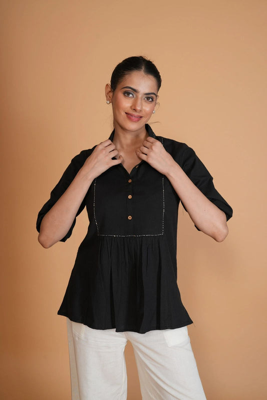 Black Flex Cotton A-Line Top