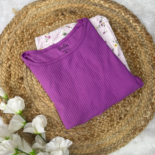Purple & Flowers - Dual Colour Zipless Criss Cross Maternity Wear
