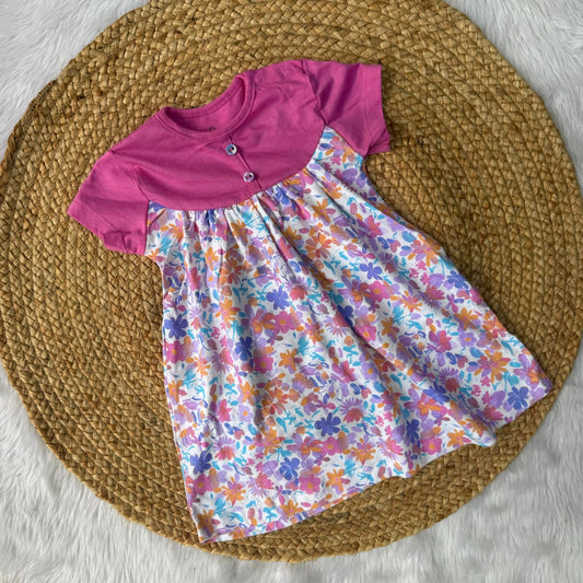 Pink floral - Premium Baby Knitted Frocks