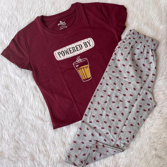 Girls Night Set - Maroon  [3/4th pant]